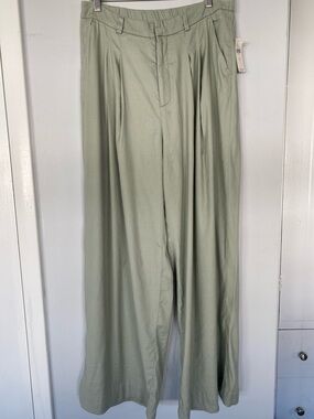 Maeve womans Wide-Leg Pleated Chinos - Sage